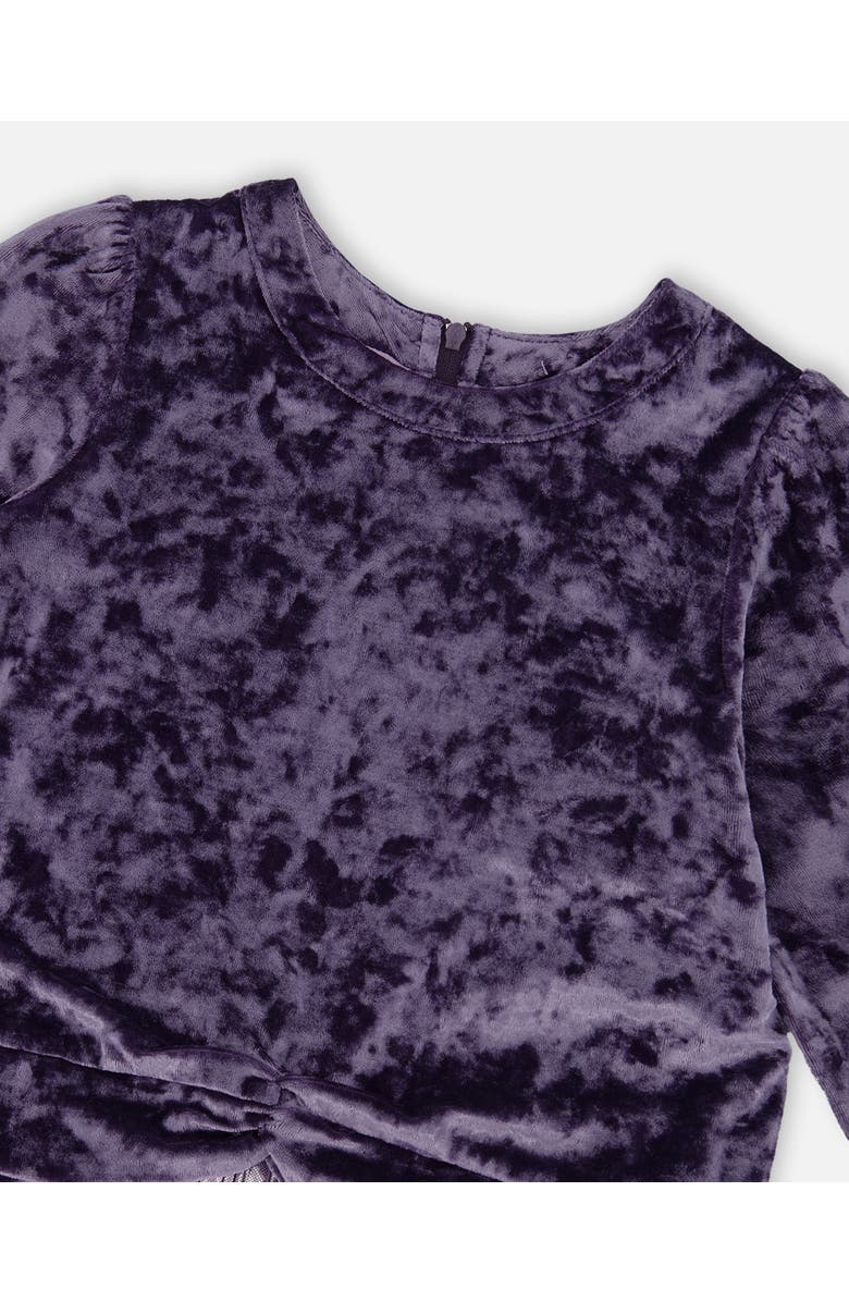 Deux par Deux Long Sleeve Bi-Material Velour and Jersey Dress, Alternate, color, Purple Gray