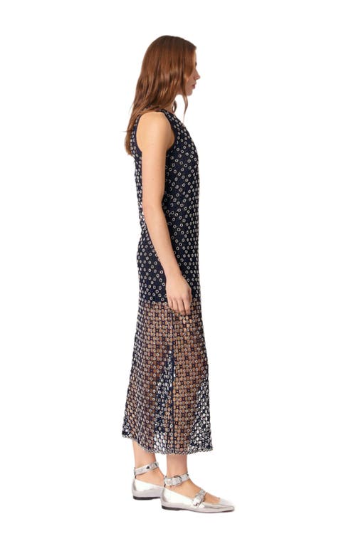 Maje Beaded Crochet Maxi Dress In Navy