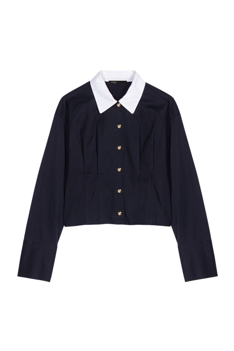 Cropped poplin shirt, Alternate, color, Navy