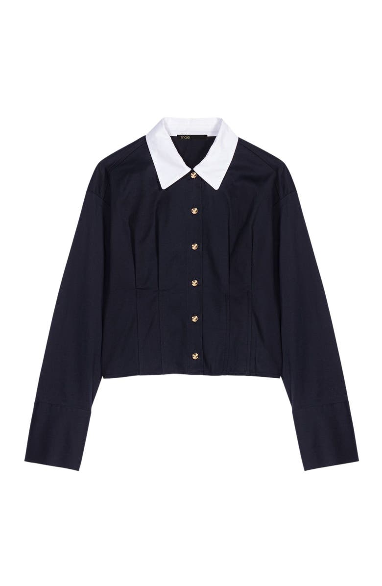 maje Cropped poplin shirt, Alternate, color, Navy