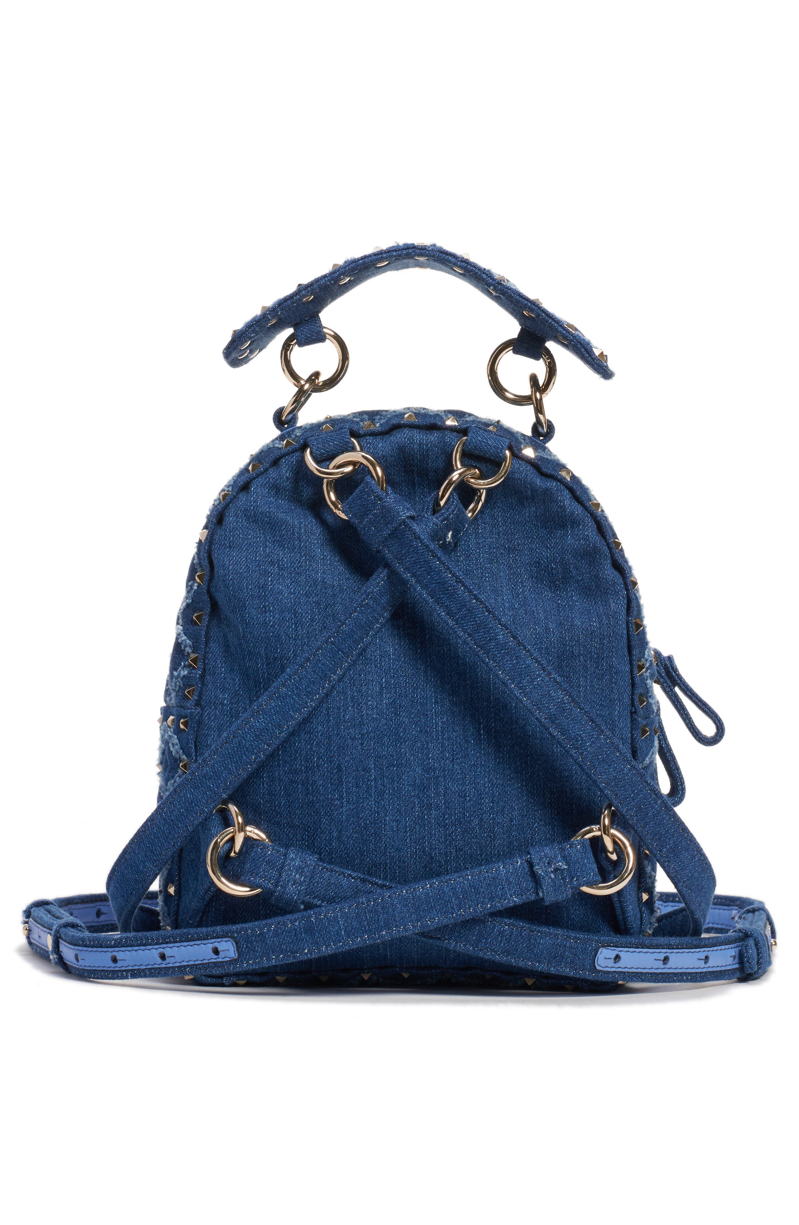 Valentino Garavani Mini Rockstud Spike Denim Backpack, Alternate, color, 
