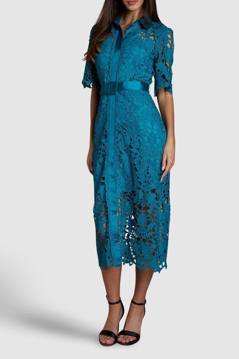 Lace Short Sleeve Shirt Dress, Alternate, color, Teal