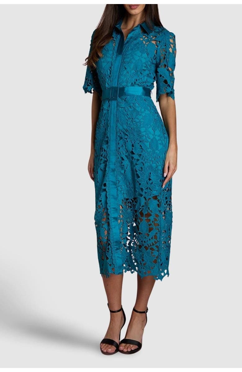Coast Lace Short Sleeve Shirt Dress, Alternate, color, Teal
