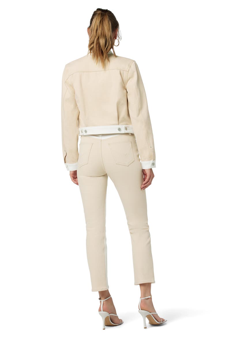 Lola Two-Tone Shrunken Denim Trucker Jacket, Alternate, color, ANGORA COLORBLOCK