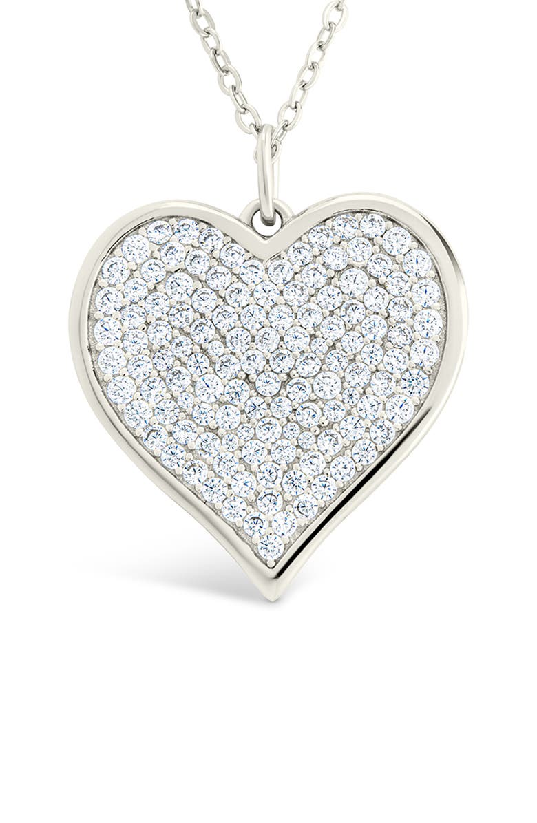 Sterling Forever Small Cubic Zirconia Heart Pendant Necklace, Main, color, Silver