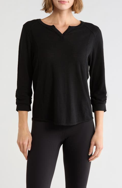 Ruched Sleeve V-Neck Top