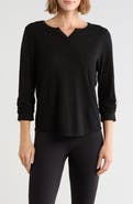 DKNY Ruched Sleeve V-Neck Top
