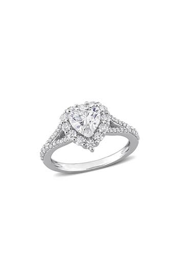 Delmar Lab Grown Moissanite Heart Halo Earrings & Ring Set In Metallic