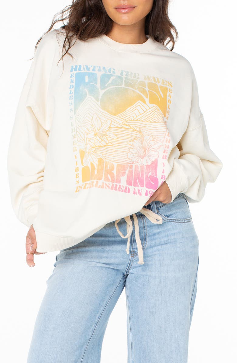 Roxy Line Up Oversize Graphic Sweatshirt, Main, color, Cloud Dancer