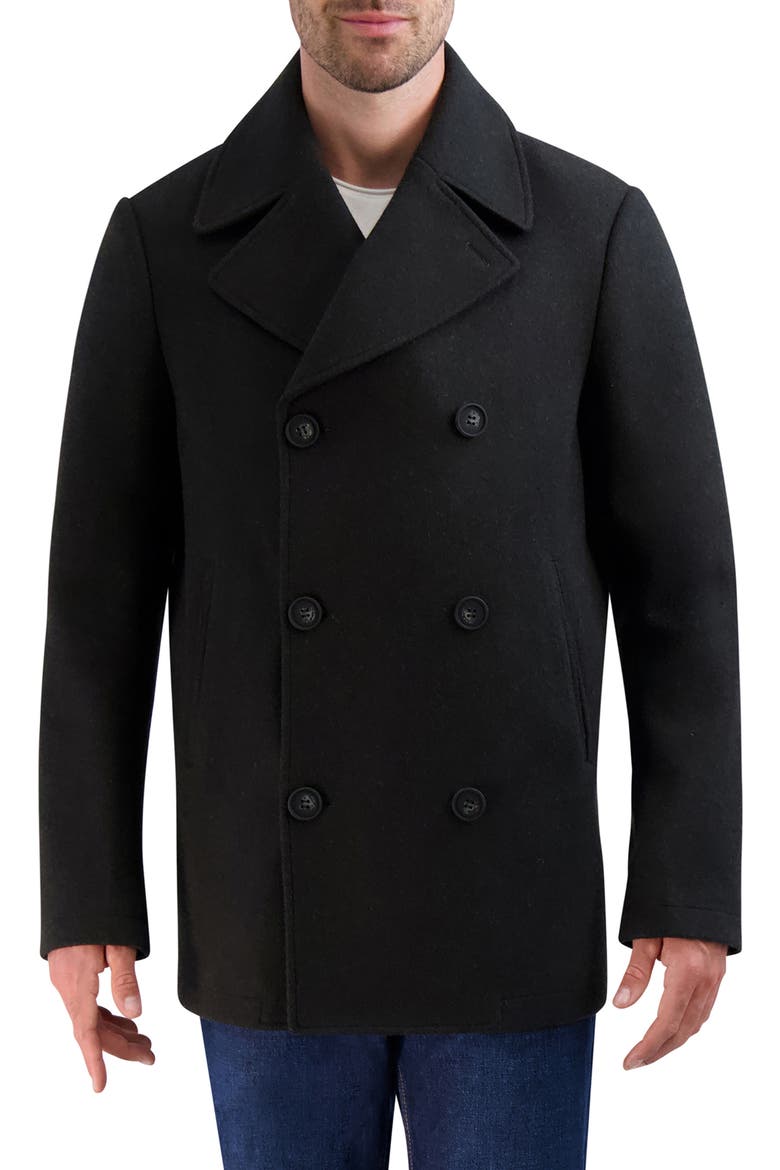 Double Breasted Peacoat, Main, color, BLACK