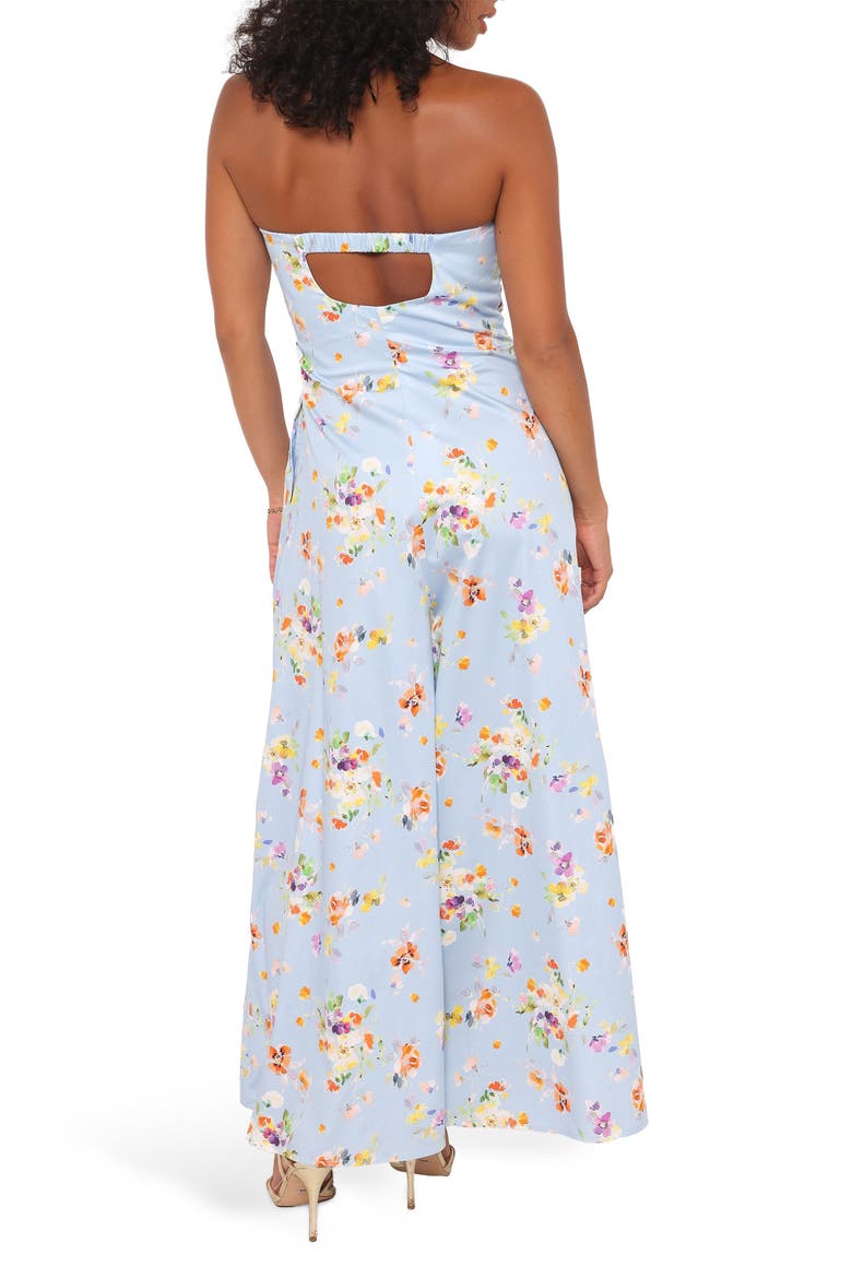 Wren Floral Strapless Wide Leg Cotton Jumpsuit, Alternate, color, CORNFLOWER BLUE FLORAL