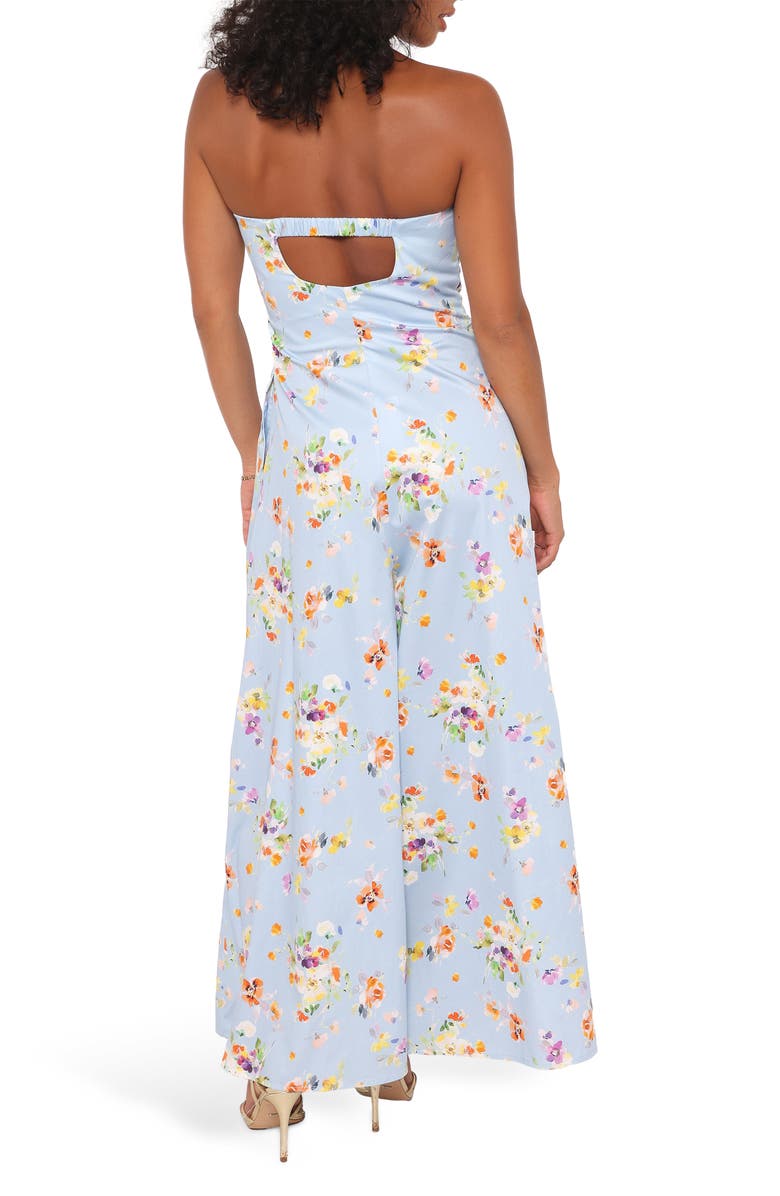 Petal & Pup Wren Floral Strapless Wide Leg Cotton Jumpsuit, Alternate, color, Cornflower Blue Floral