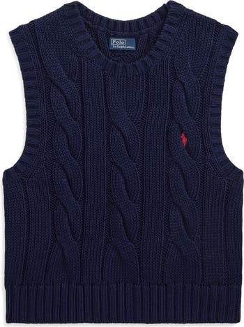 Polo Ralph Lauren Cable Knit Crop Cotton Sweater Vest Polo Ralph Lauren Cable Knit Crop Cotton Sweater Vest