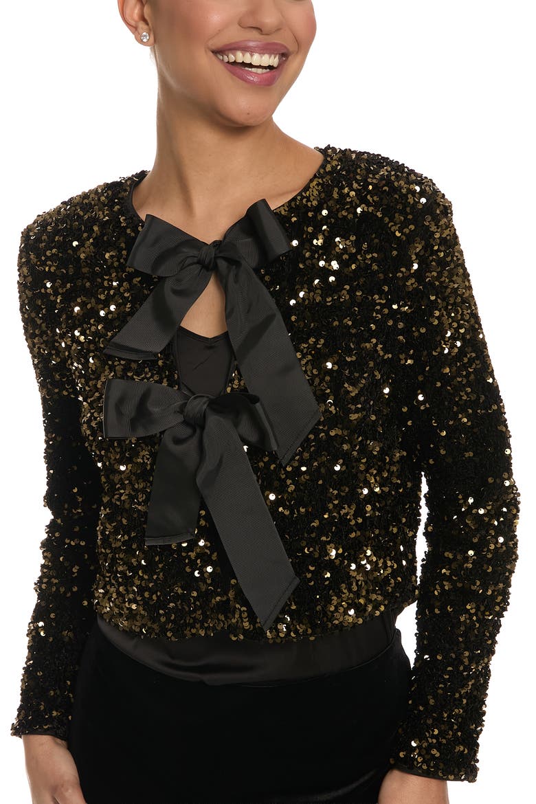 Double Bow Sequin Jacket, Main, color, BLACK/ GOLD
