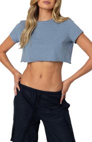 EDIKTED Stripey Crop Cotton T-Shirt