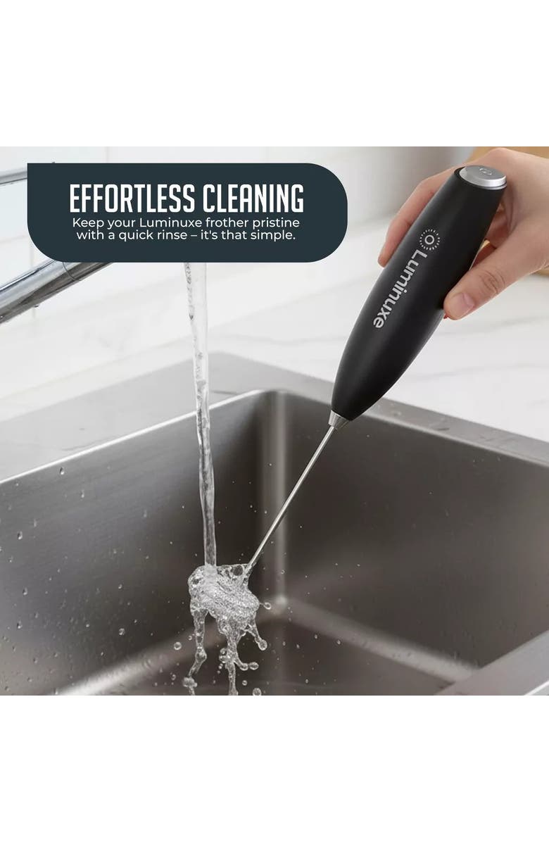 Luminuxe Stainless Steel Handheld Cordless Milk Frother with Stand, Alternate, color, 