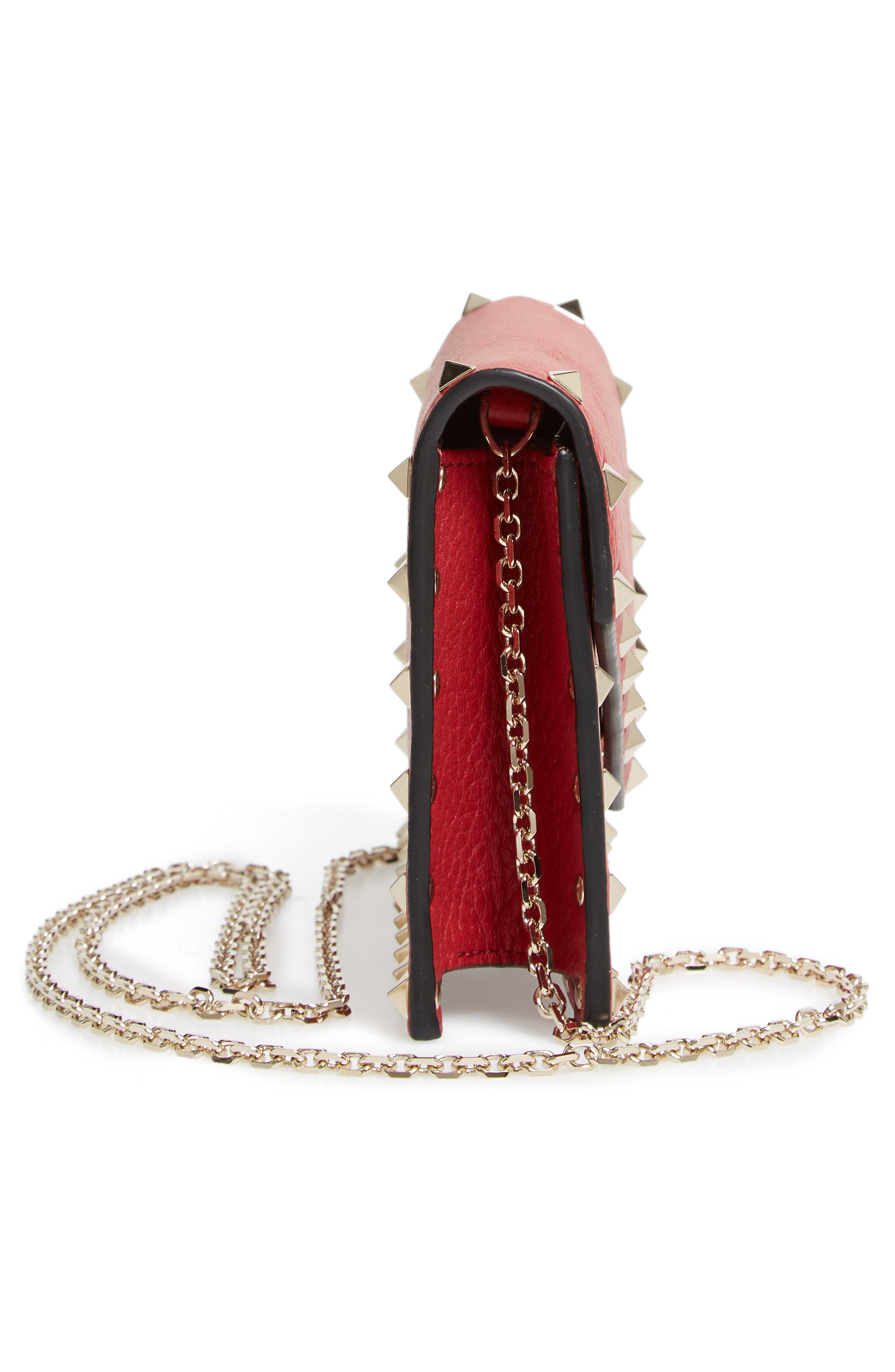 Rockstud Calfskin Leather Envelope Pouch, Alternate, color, ROSSO V