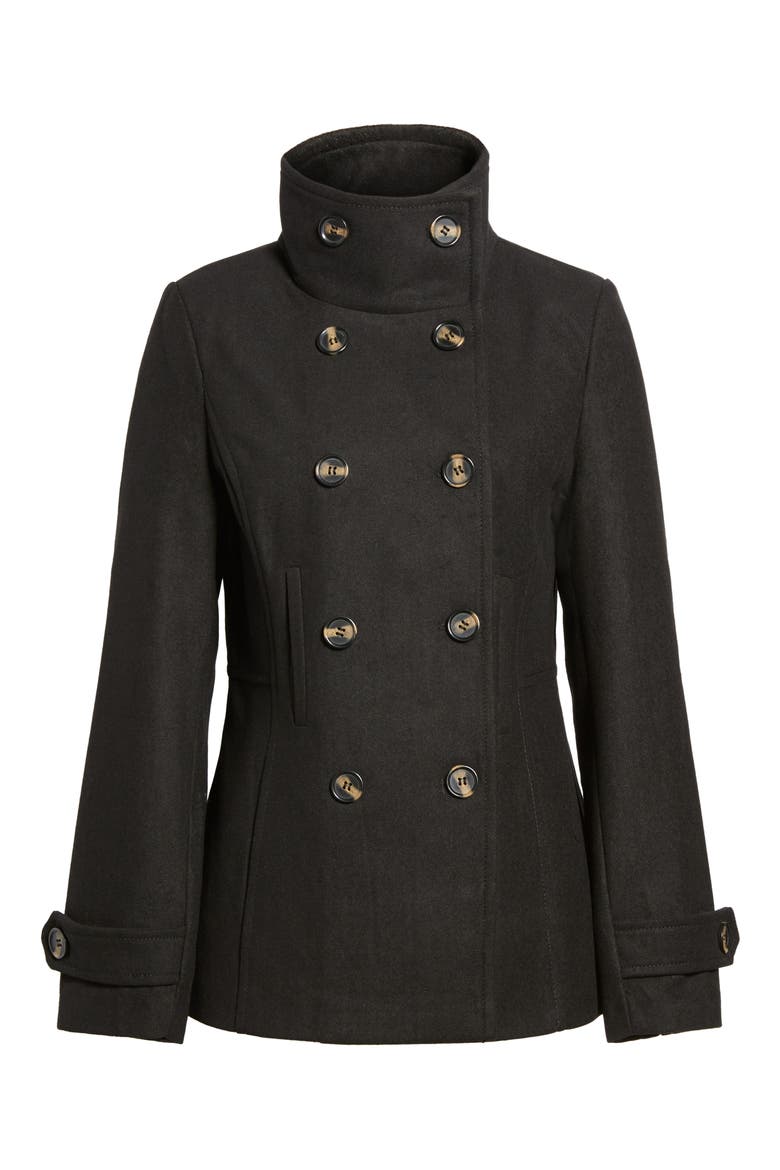Double Breasted Peacoat, Alternate, color, BLACK