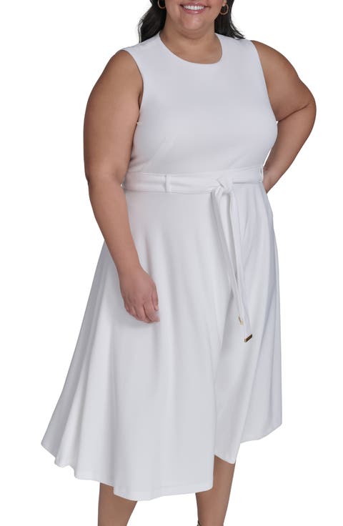 Tie Scuba Crepe Midi Dress (Plus)