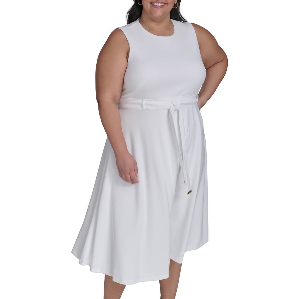 Shop Calvin Klein Tie Scuba Crepe Midi Dress In Cream
