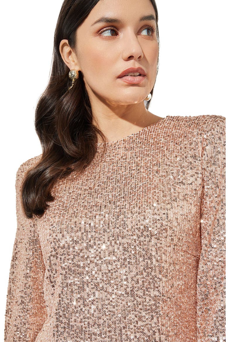 Sequin Long Sleeve Dress, Alternate, color, CORAL SAND