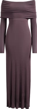 SKIMS Sheer Modal Off the Shoulder Long Sleeve Maxi Dress