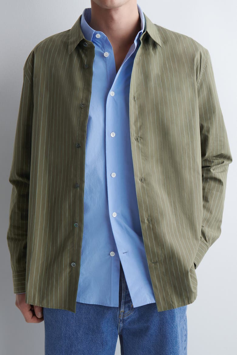 Relaxed Pima Cotton Poplin Shirt, Alternate, color, KHAKI / STRIPED
