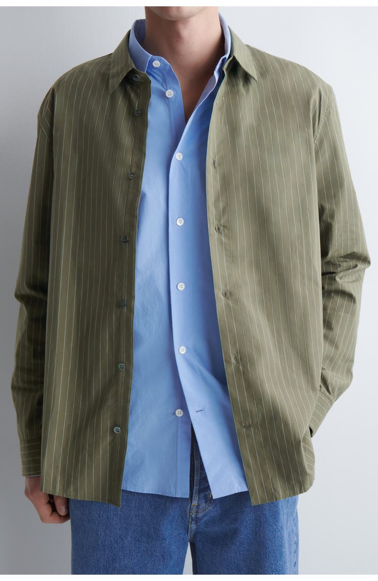 COS Relaxed Pima Cotton Poplin Shirt, Alternate, color, Khaki / Striped