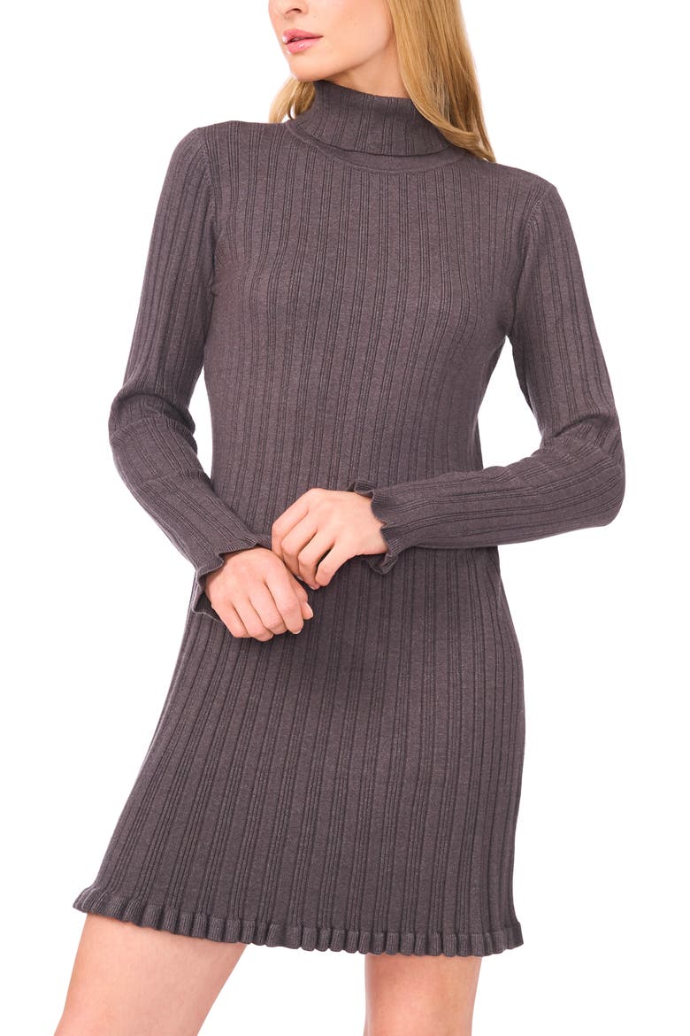 Long Sleeve Rib Turtleneck Sweater Minidress, Alternate, color, MEDIUM HEATHER GREY