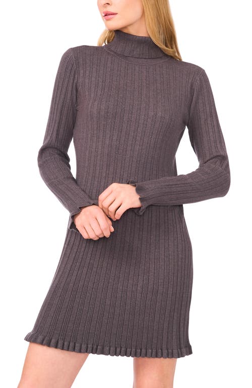 Cece Long Sleeve Rib Turtleneck Sweater Minidress In Gray