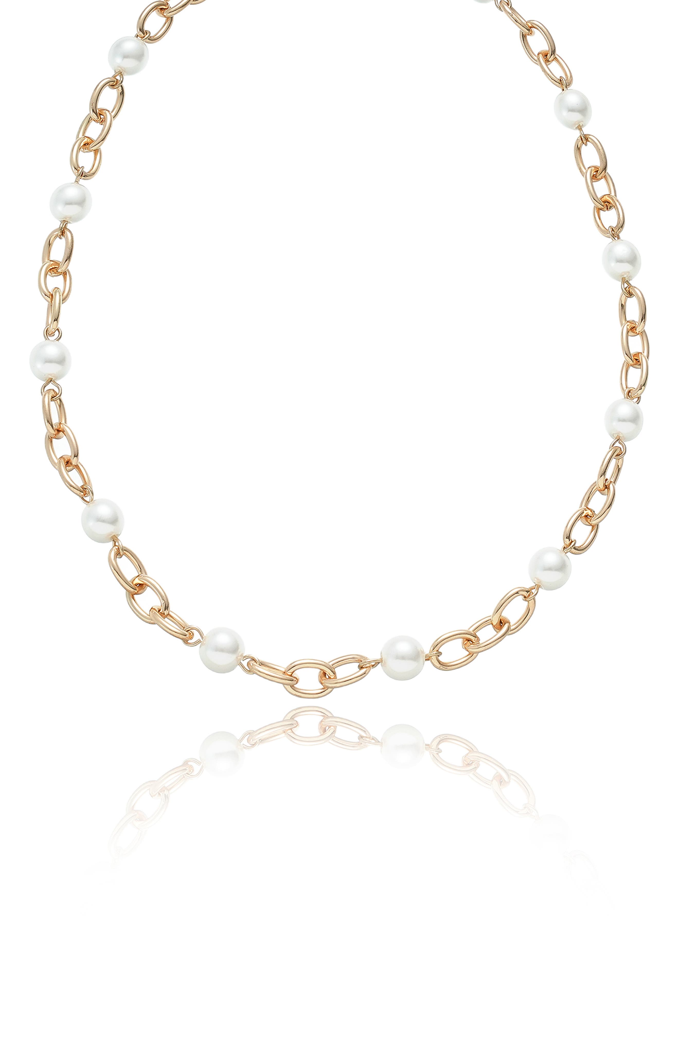 Ettika Faux Pearl Station Necklace