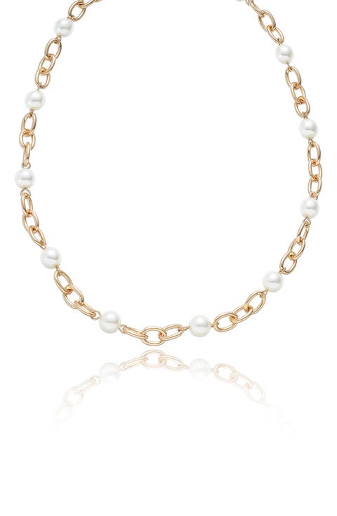 Faux Pearl Station Necklace