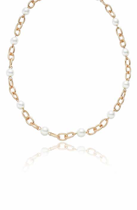 Ettika Faux Pearl Station Necklace