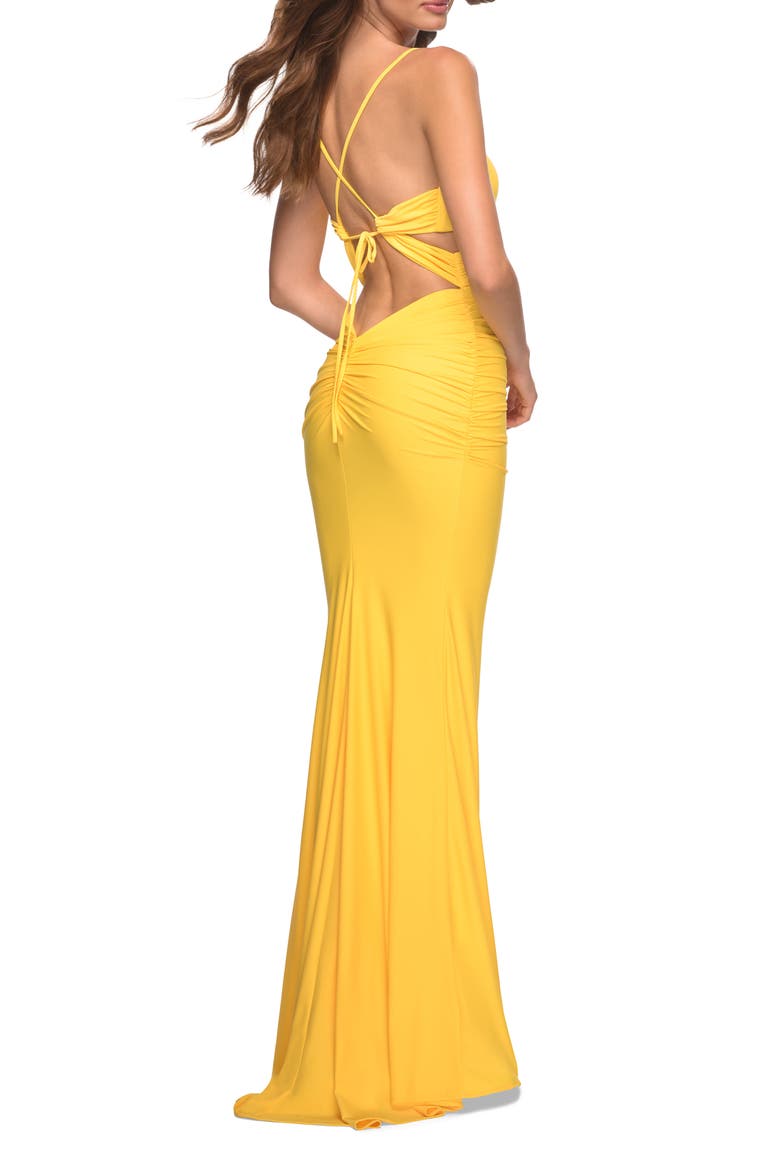 Long Jersey Gown with Front and Side Cutouts, Alternate, color, Yellow
