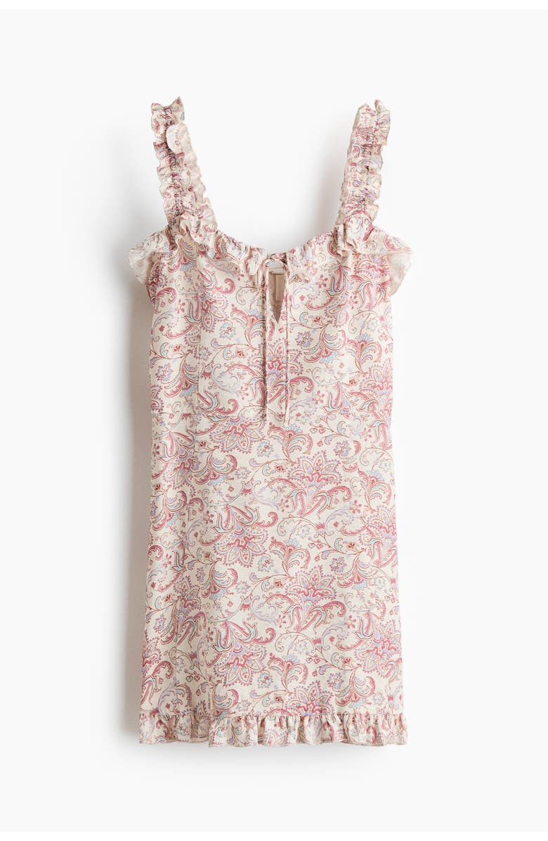 H&M Ruffled Crêpe Dress, Main, color, Light Beige/Paisley
