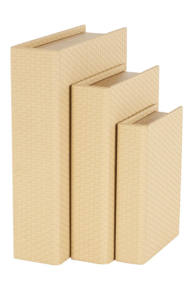 Bohemian Faux Leather Set of 3 Book Box, Main, color, CREAM