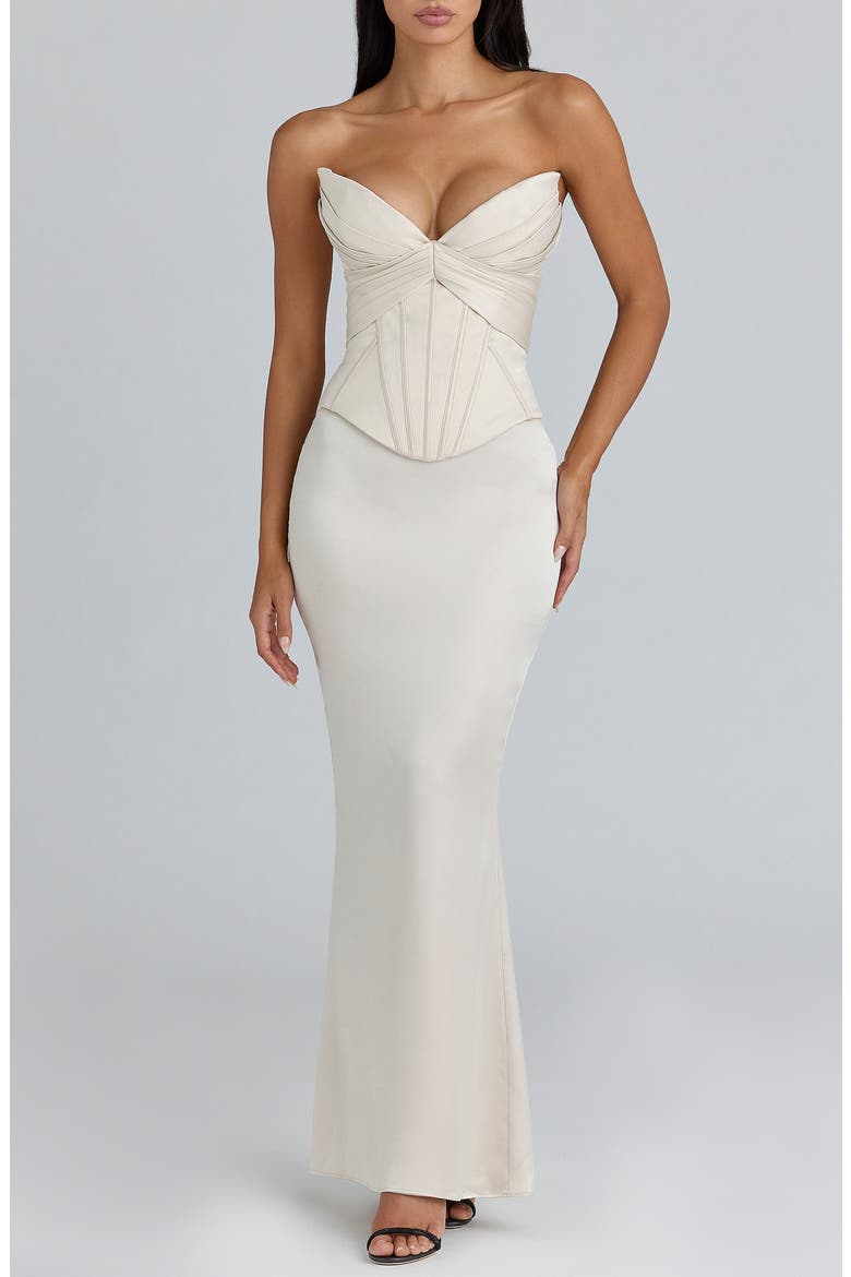Eve Satin Strapless Corset Gown, Main, color, CREAM