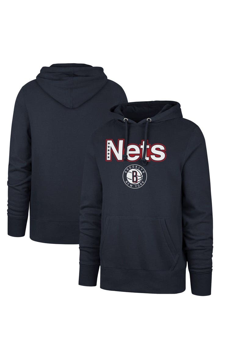 Men's '47 Navy Brooklyn Nets 2021/22 City Edition Pregame Headline Pullover Hoodie, Main, color, Navy