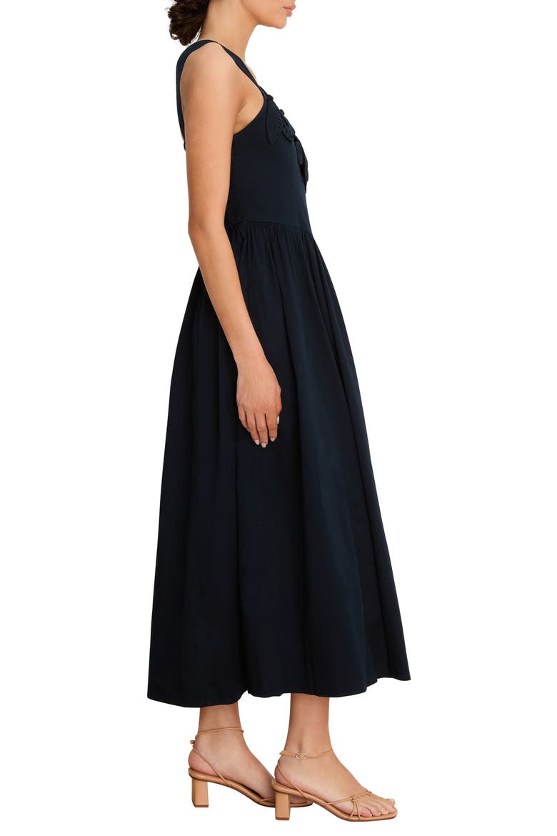 Eloise Floral Leaf Appliqué Stretch Cotton Fit & Flare Midi Dress, Alternate, color, DARK INDIGO