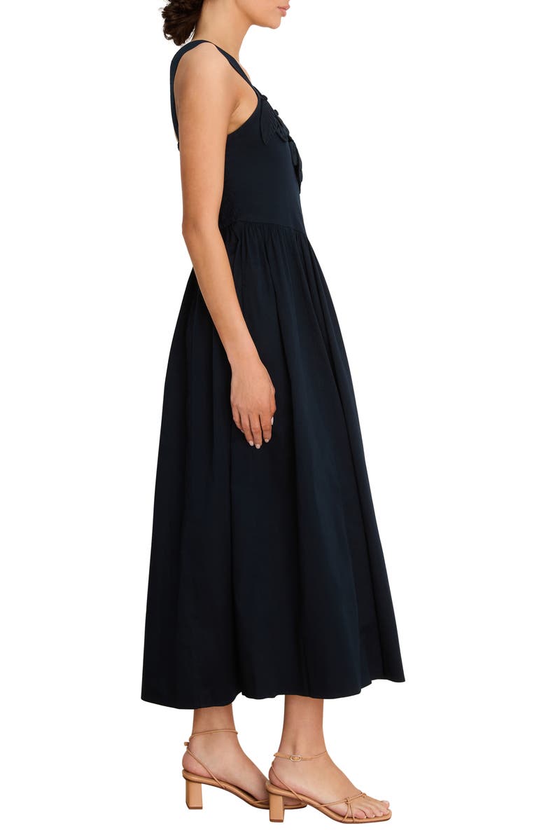 NIC+ZOE Eloise Floral Leaf Appliqué Stretch Cotton Fit & Flare Midi Dress, Alternate, color, Dark Indigo