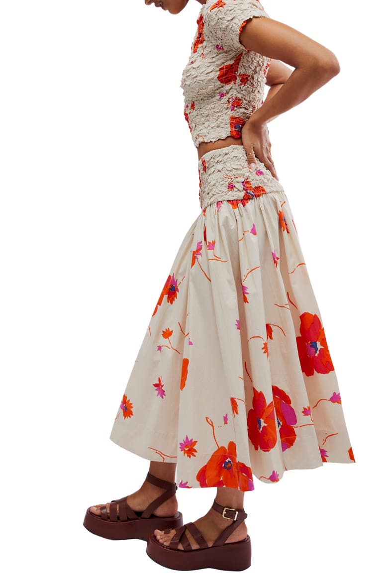 Carino Floral Two-Piece Stretch Cotton Crop Top & Midi Skirt, Alternate, color, TEA COMBO