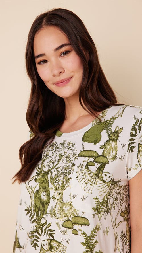 The Cat's Pajamas Pima Knit Short Sleeved Sleep Shirt Conversational In Green