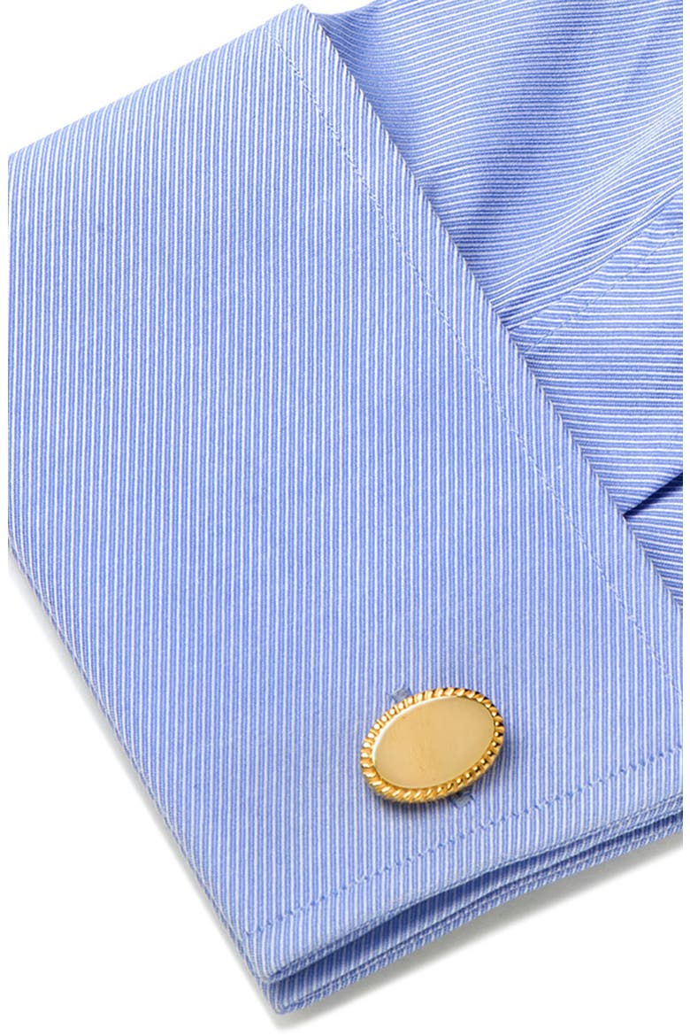 Engravable Oval Rope Border 14K Gold Plated Cuff Links, Alternate, color, GOLD