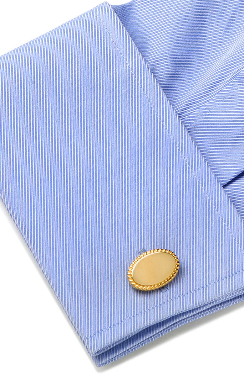 Cufflinks, Inc. Engravable Oval Rope Border 14K Gold Plated Cuff Links, Alternate, color, 