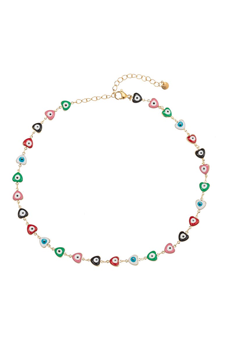 Heart & Eye Enamel Necklace, Main, color, GOLD