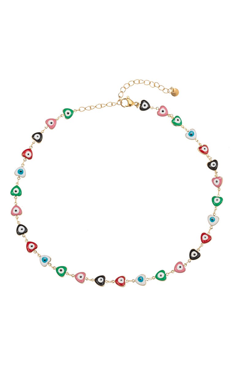 EYE CANDY LOS ANGELES Heart & Eye Enamel Necklace, Main, color, Gold