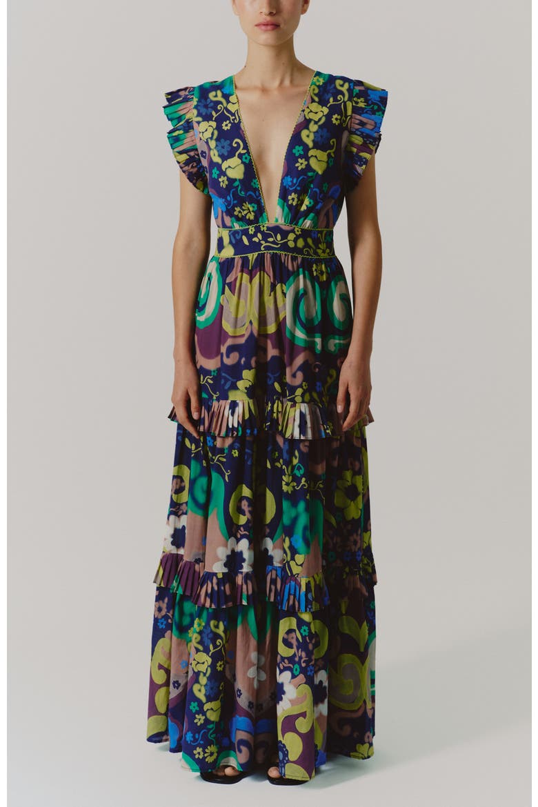 Cora Pleated Hem Cotton Maxi Dress, Main, color, Papalote Print
