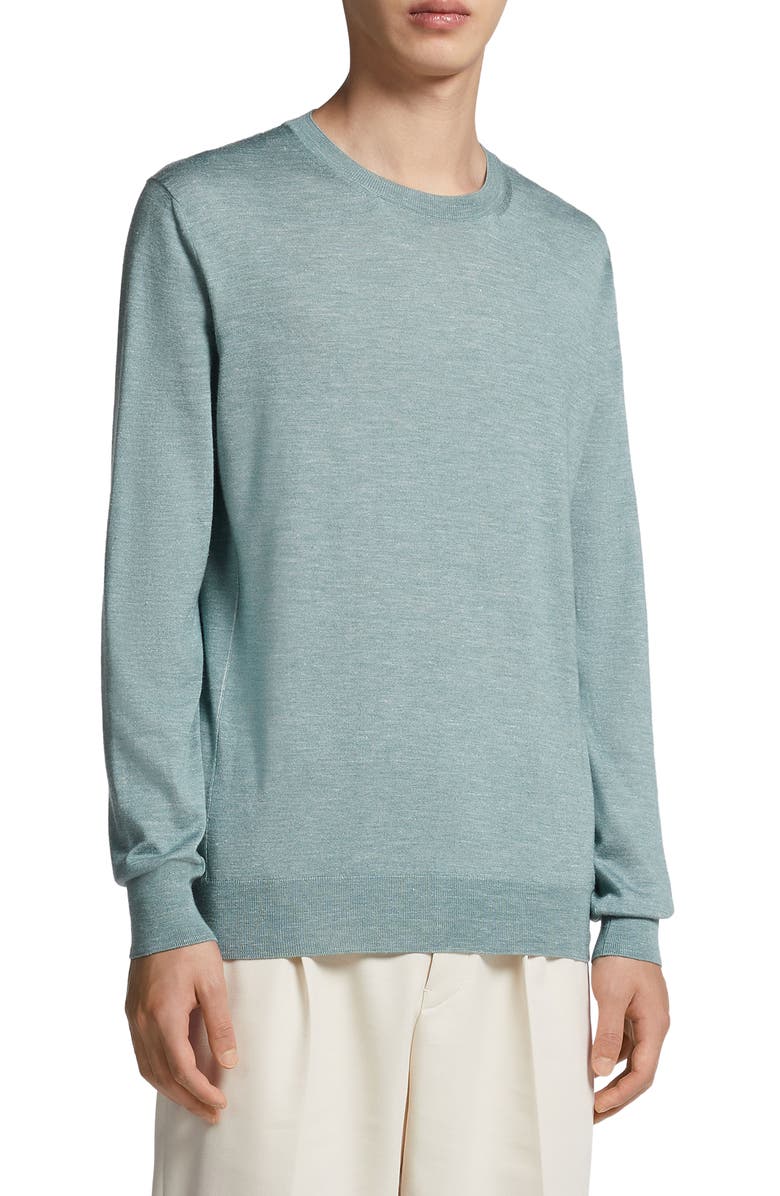 ZEGNA Crossover Silk Blend Crewneck Sweater, Main, color, Seafoam Blue