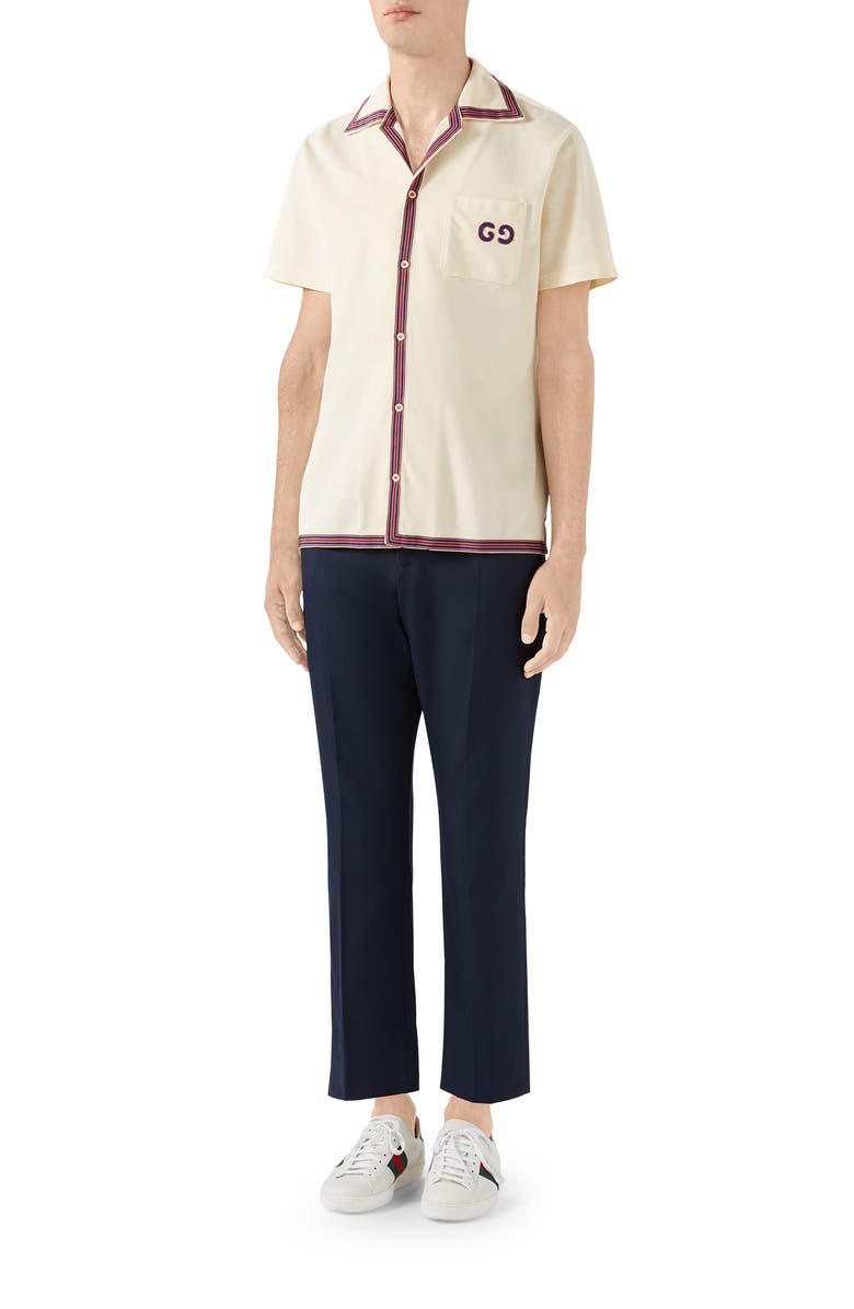 Gucci GG Embroidery Bowling Shirt, Alternate, color,