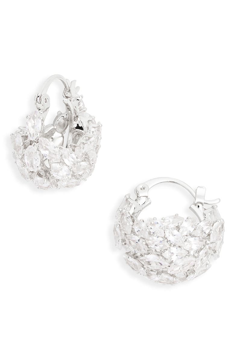 Tasha Mixed Stone Pavé Huggie Hoop Earrings, Main, color, Silver